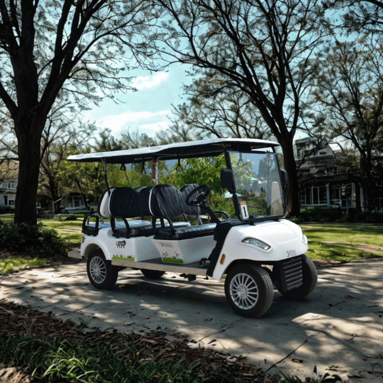 a 6 seater golf cart on the university campus