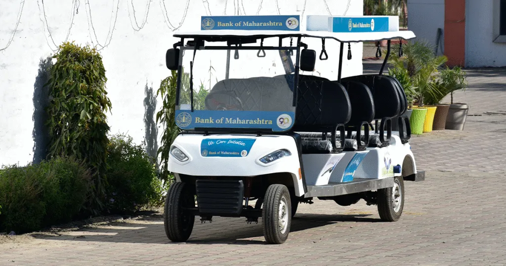 8 seater golf cart in the internal society Bank of Mahrastra written
