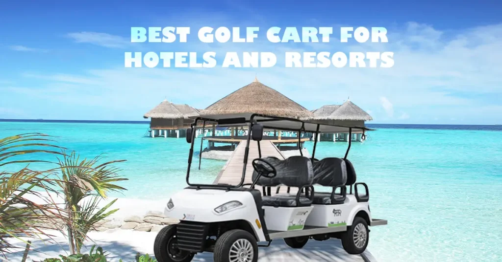 a 6 seater golf cart on the road of resort